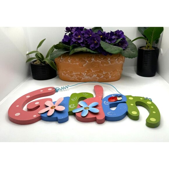 Colorful Wooden Garden Letter Hanging Sign With Flowers & Ladybug Art - Picture 6 of 6